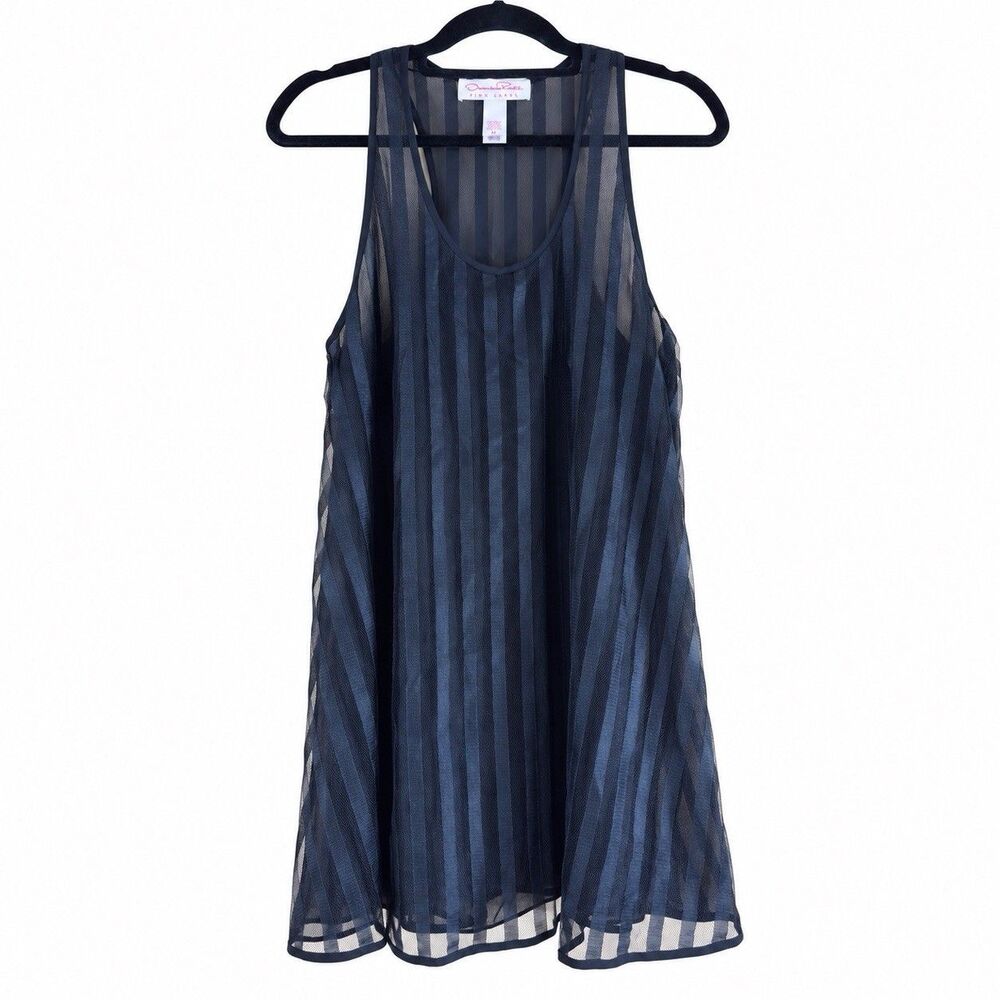 Oscar de la Renta Pink Label Black Sheer Striped Nightgown Dress Size M